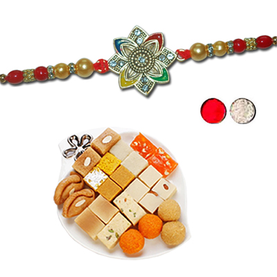 "Rakhi - FR- 8160 A (Single Rakhi), 500gms of Assorted Sweets - Click here to View more details about this Product